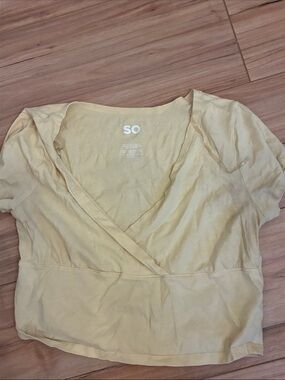 SO Pale Yellow Wrap Cropped V-Neck Top